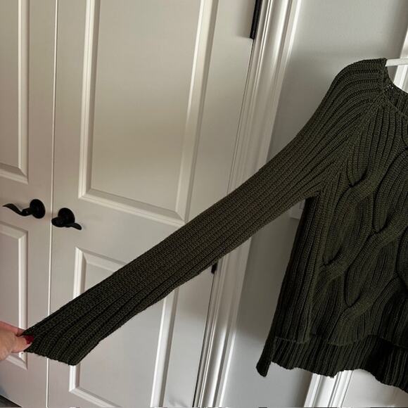 KF / KAUFMANFRANCO Olive Green Ribbed Cable Knit Wool Blend Sweater Med. - Picture 4 of 10